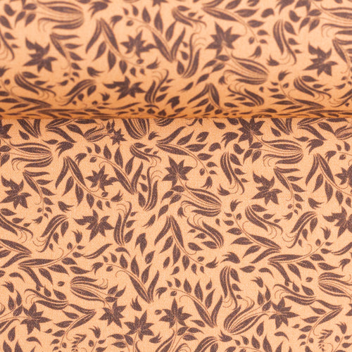 Baumwoll Druck Floral Blumen hellbraun