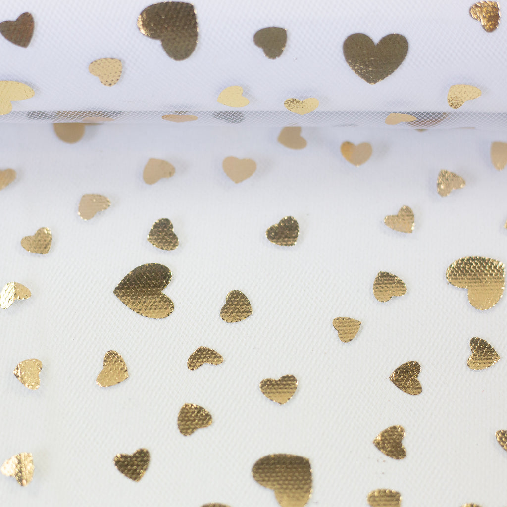 Tüll Twinkle Herzen weiss/gold