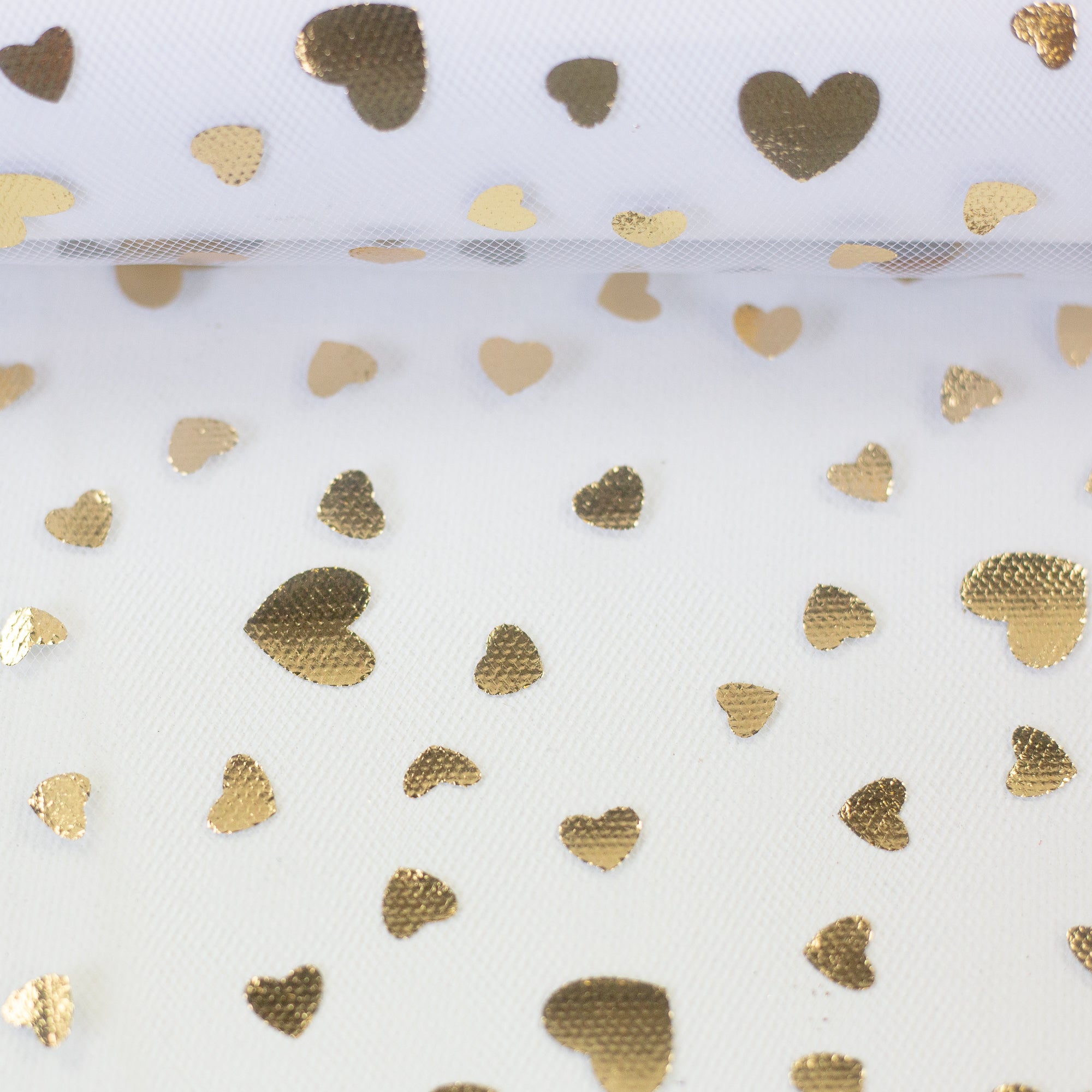 Tüll Twinkle Herzen weiss/gold