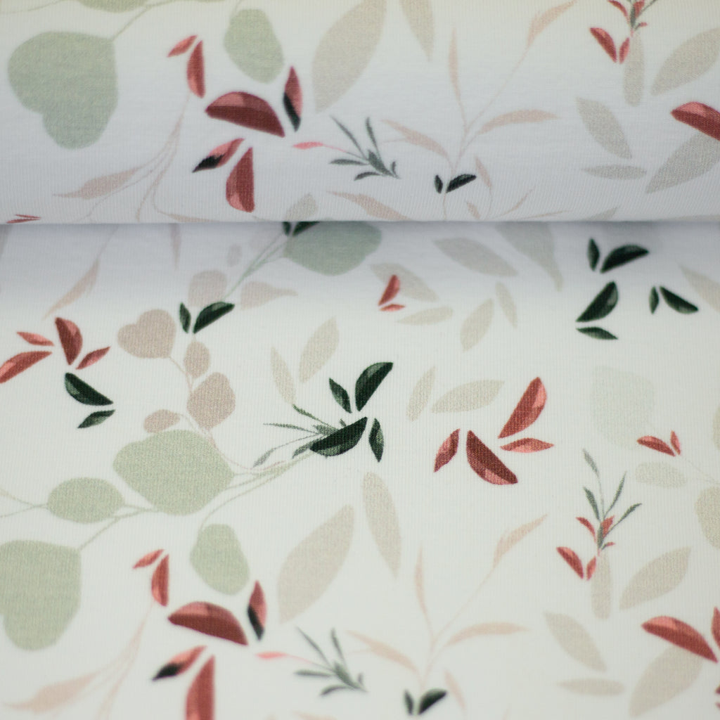 Jersey Berne Floral blätter weiß