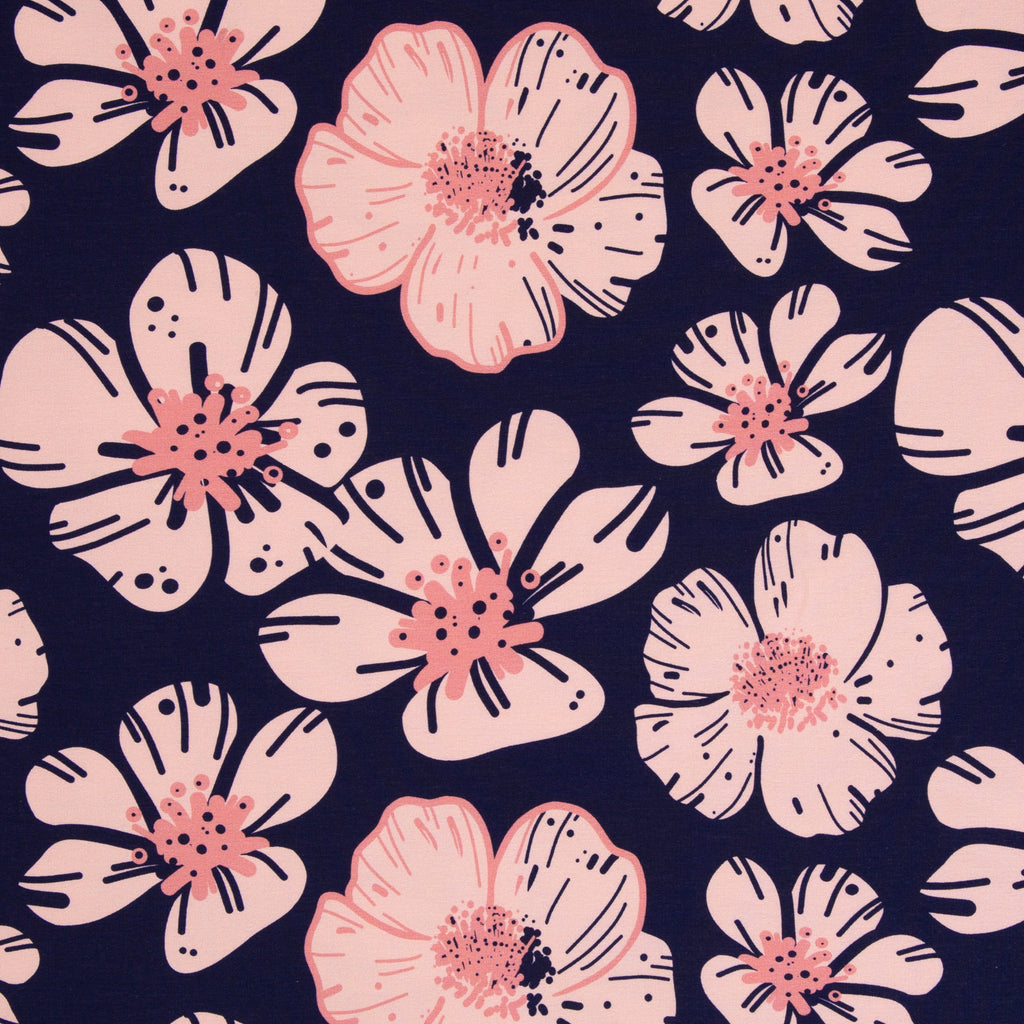 Modal French Terry Flower Dream rosa/ dunkelblau