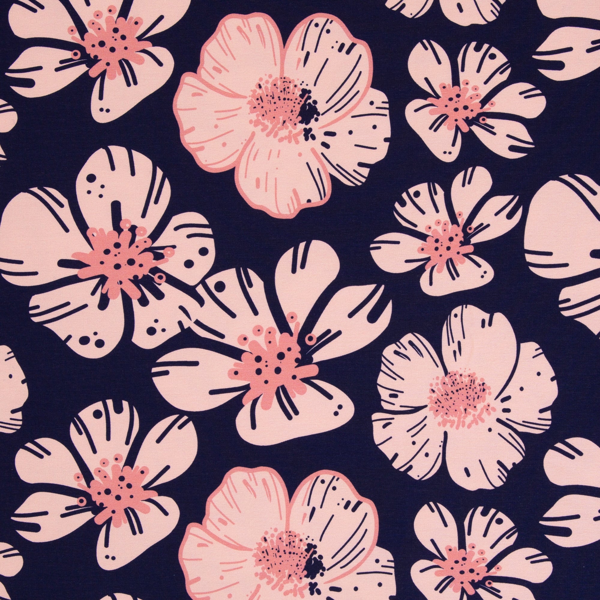 Modal French Terry Flower Dream rosa/ dunkelblau