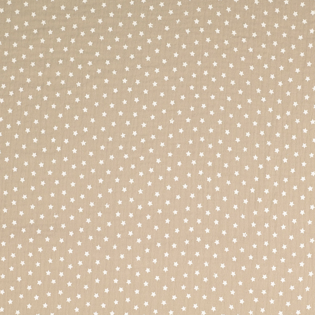 Musselin taupe Sterne weiß