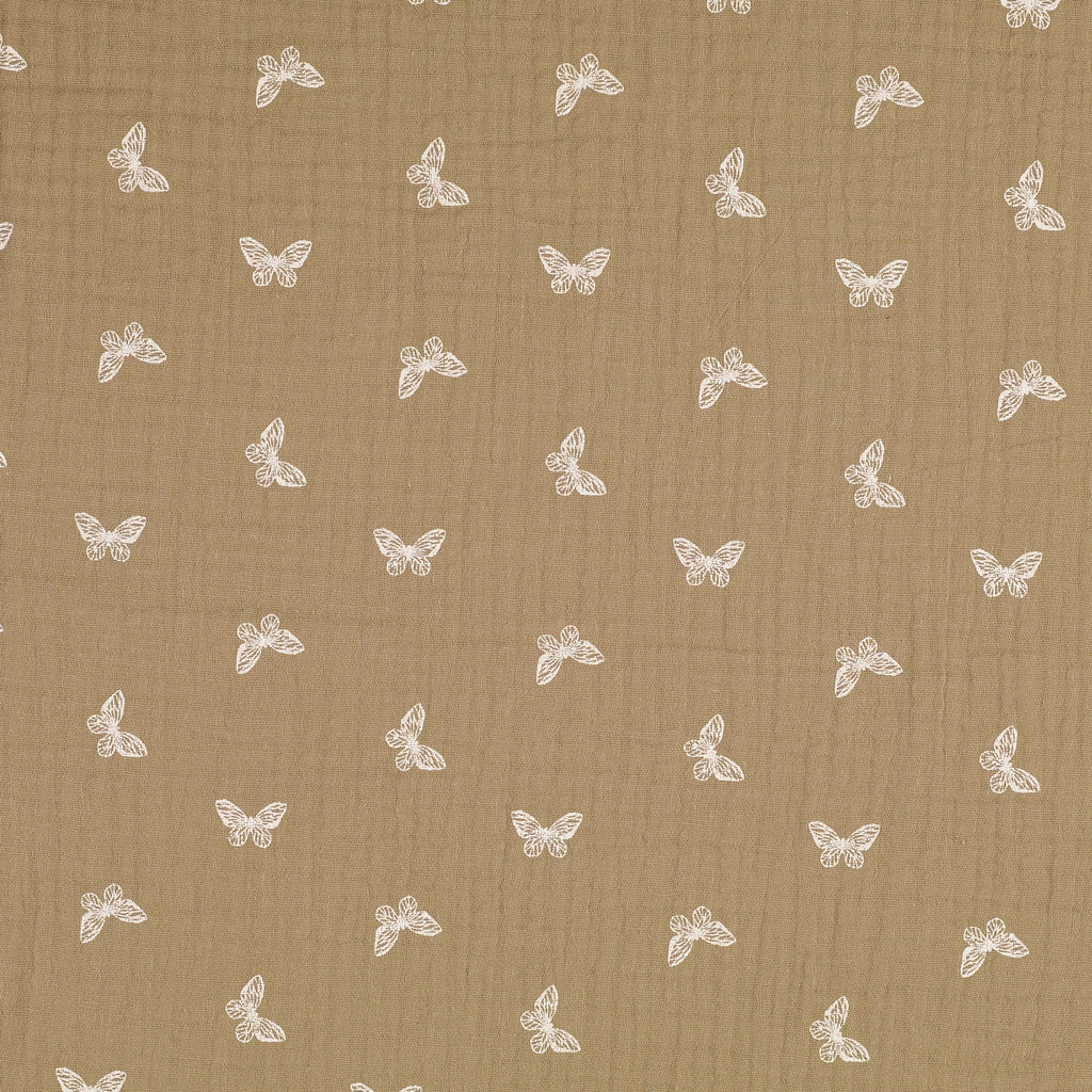 Musselin beige - Schmetterlinge weiss