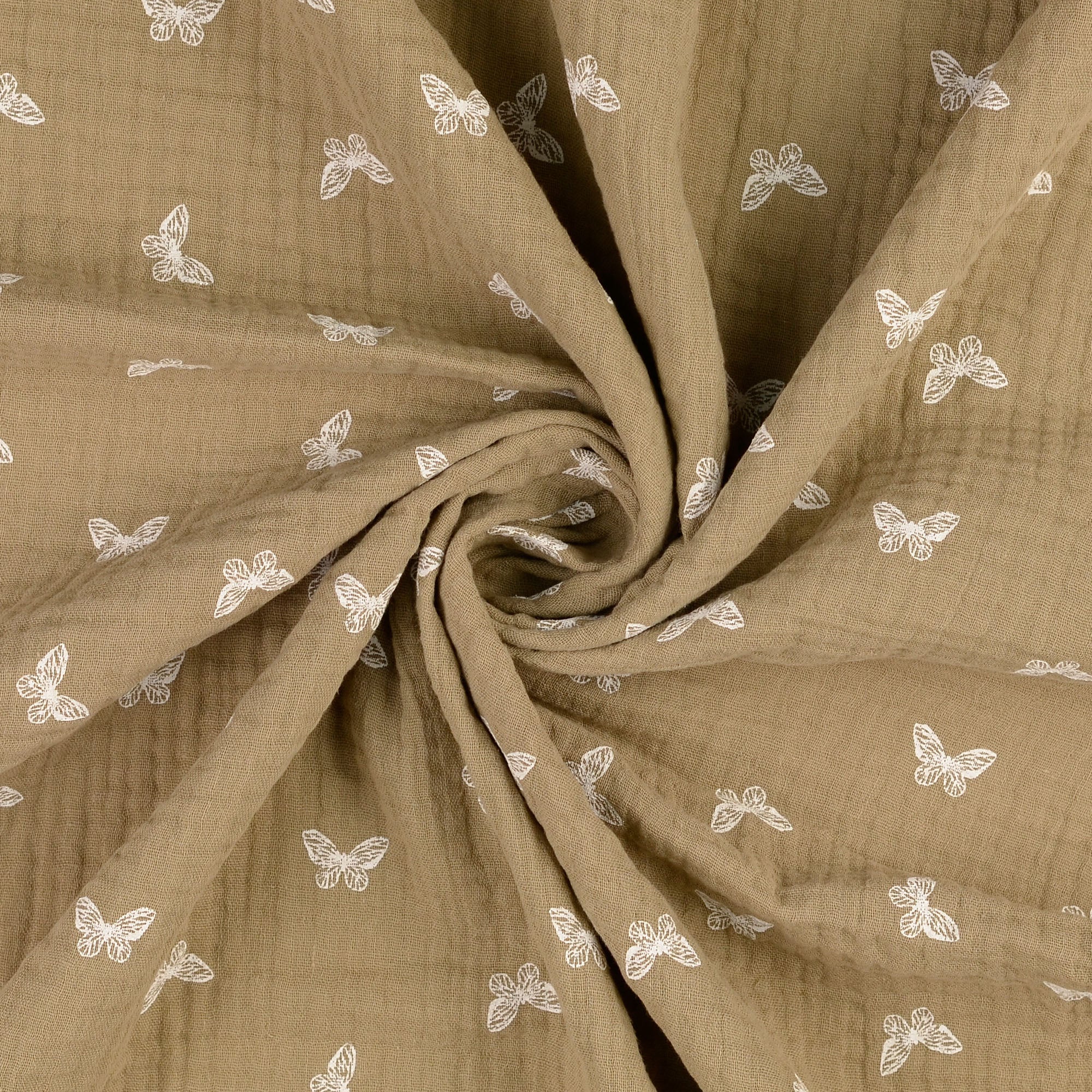 Musselin beige - Schmetterlinge weiss