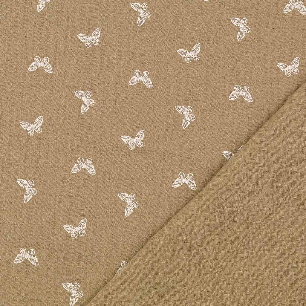 Musselin beige - Schmetterlinge weiss