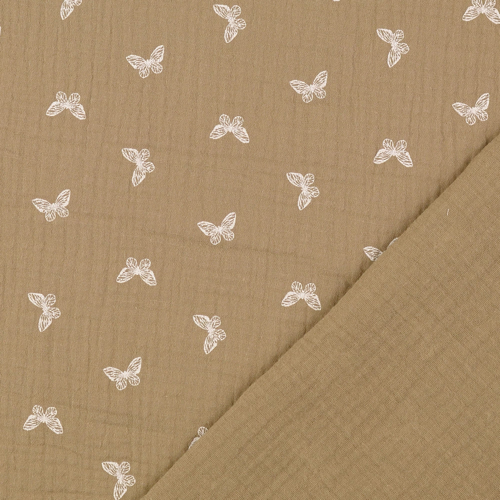 Musselin beige - Schmetterlinge weiss
