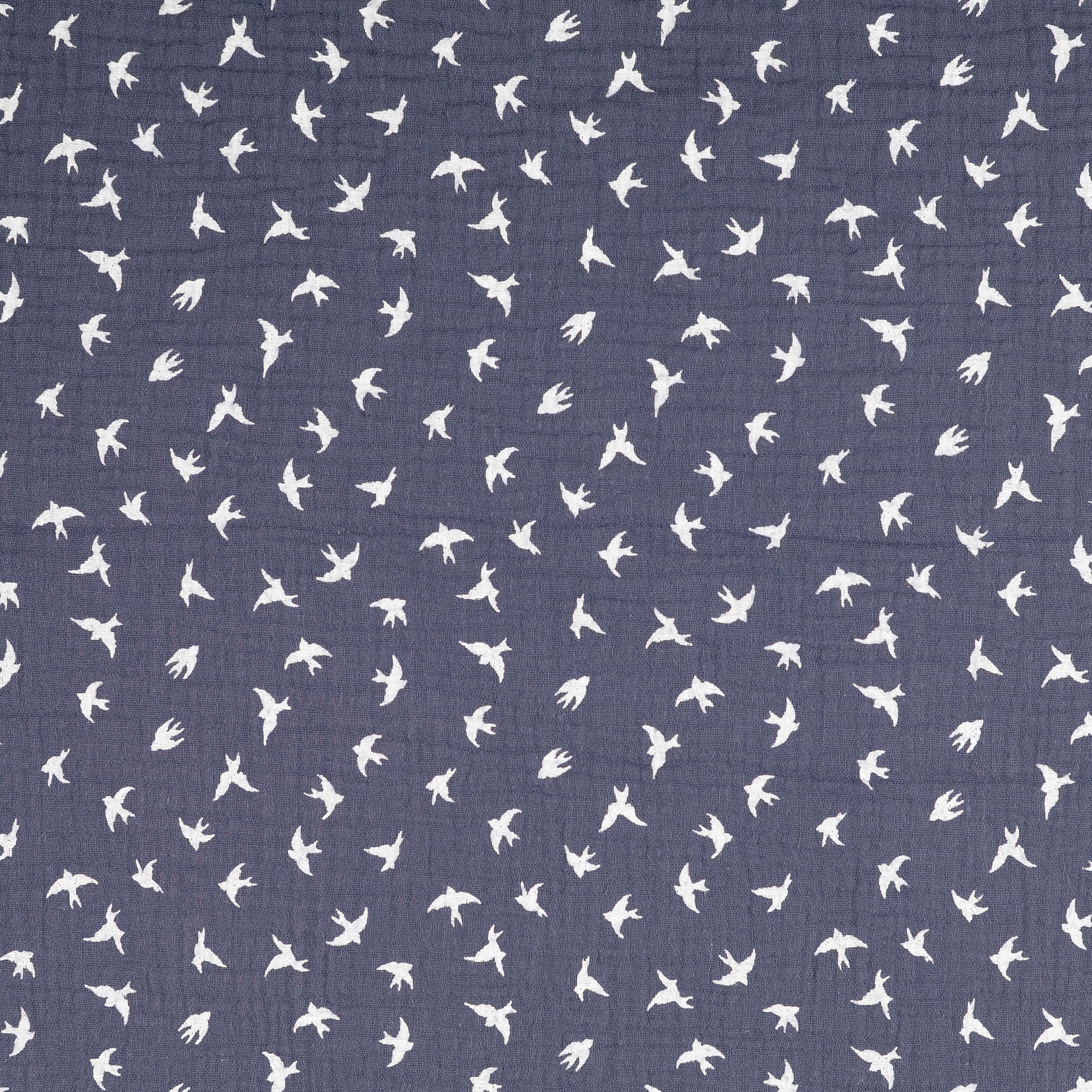 Musselin navy - Vögel weiss