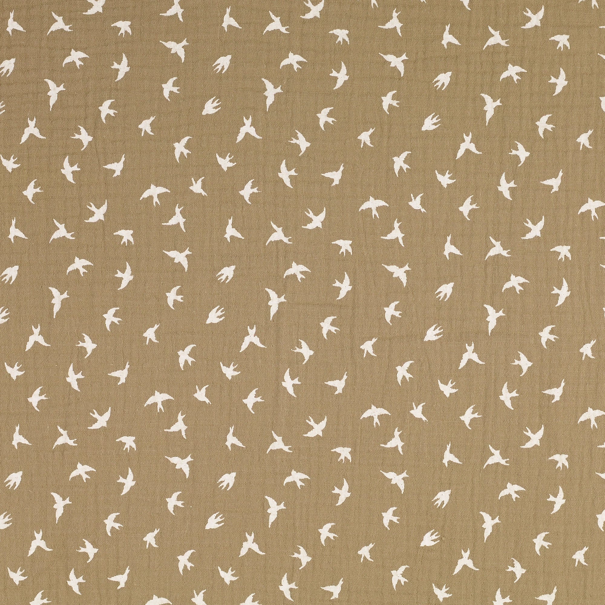 Musselin beige - Vögel weiss