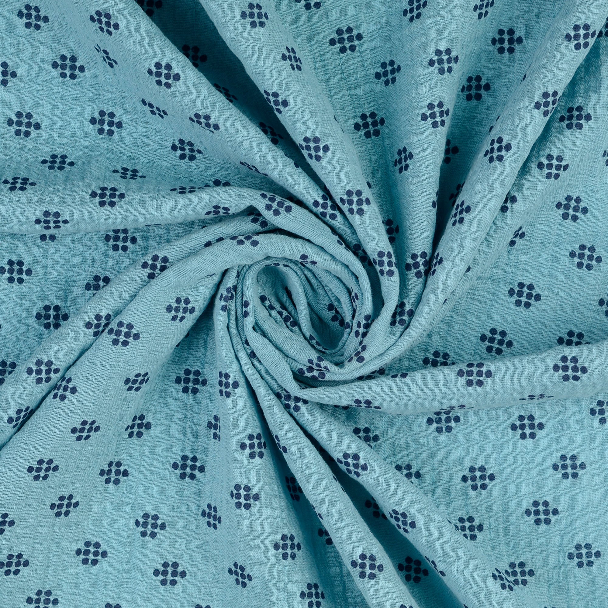 Musselin blau Punkte Muster