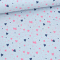 Double Gauze Musselin hellblau mit Herzchen