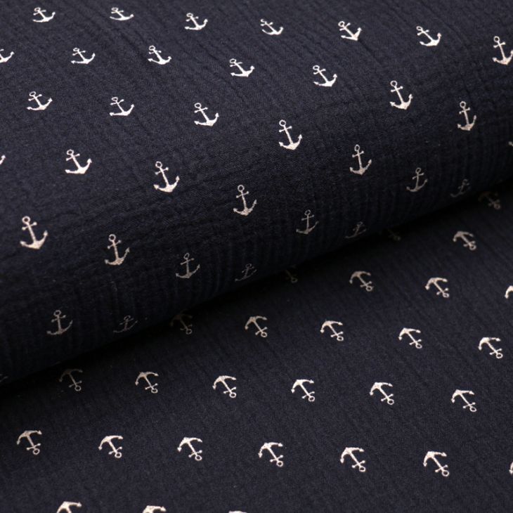 Musselin navy - Anker weiss