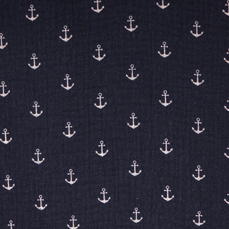Musselin navy - Anker weiss