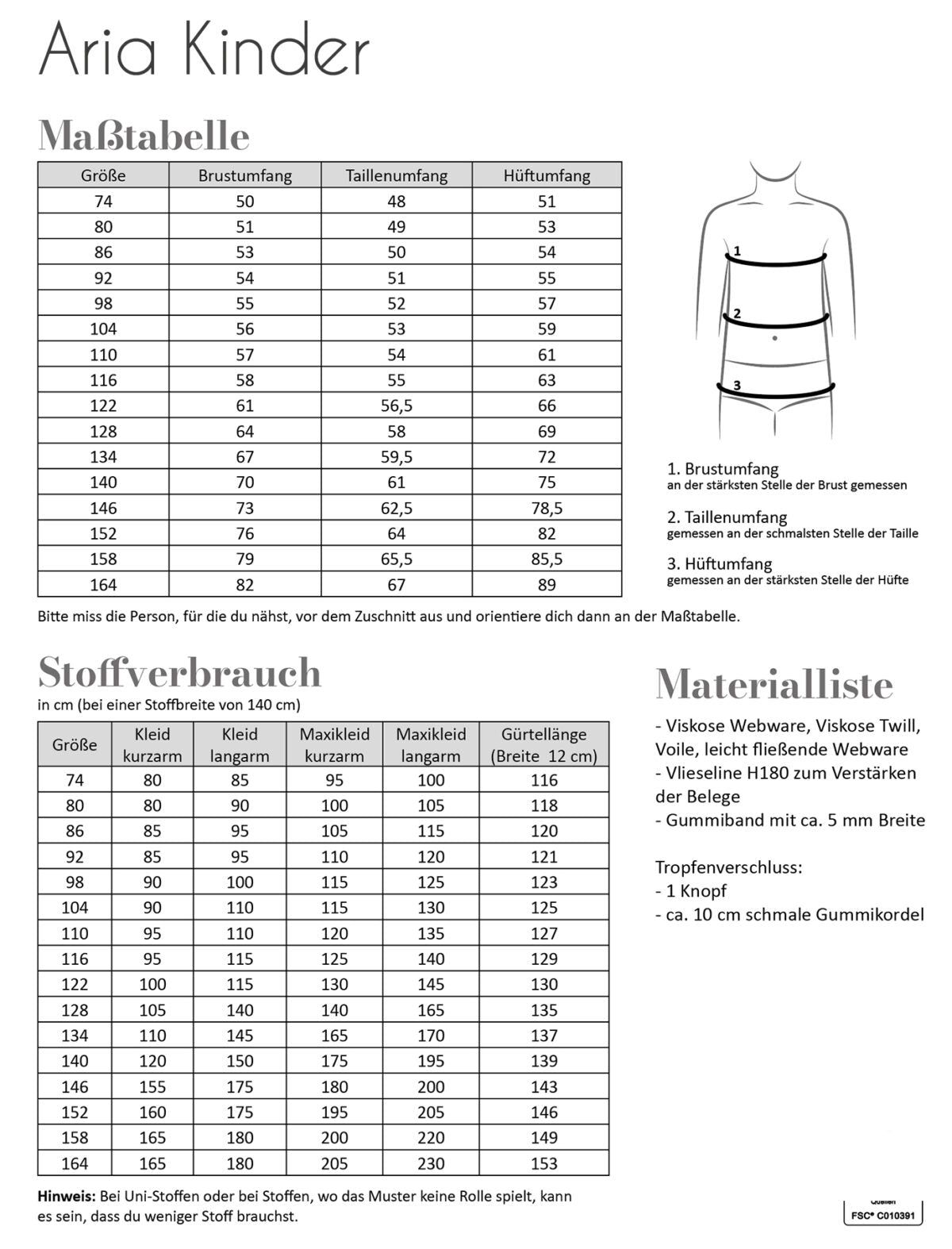 Papierschnittmuster Aria Kinder