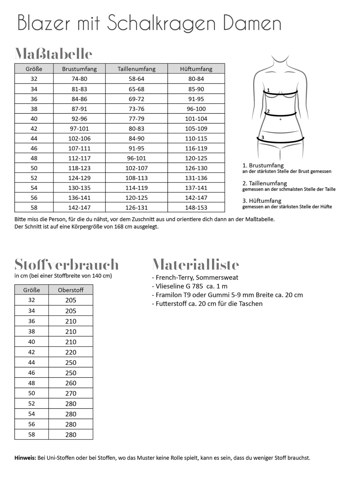 Papierschnittmuster Blazer mit Schalkragen Damen