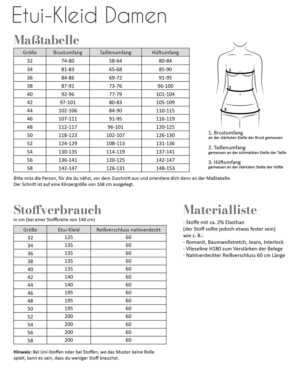 Papierschnittmuster Etui-Kleid Damen
