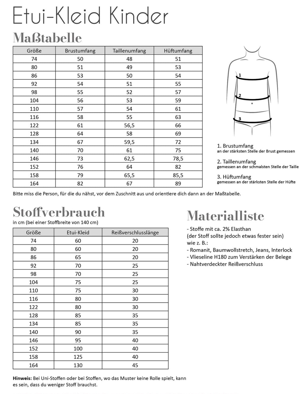 Papierschnittmuster Etui-Kleid Kinder