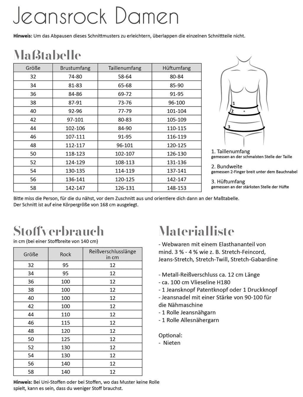 Papierschnittmuster Jeansrock Damen