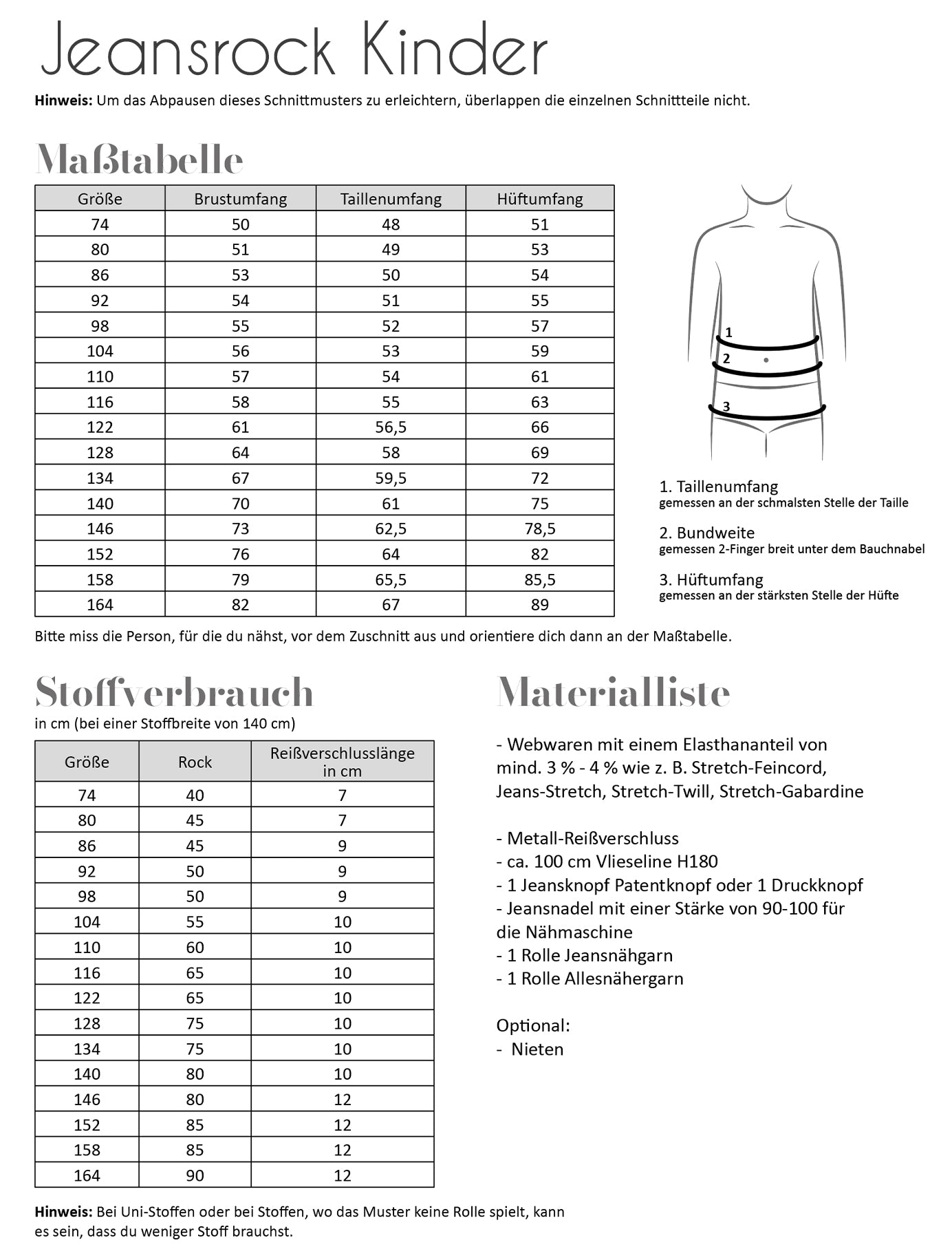 Papierschnittmuster Jeansrock Kinder