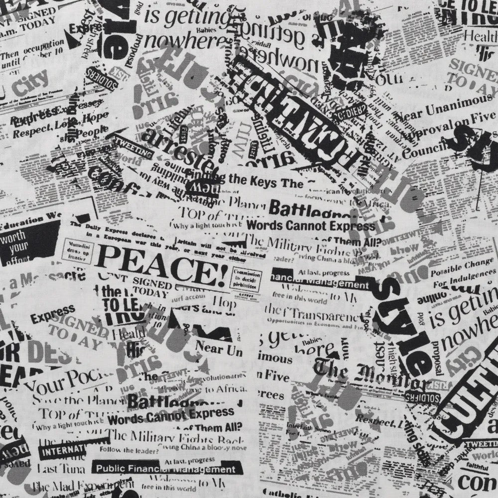 Baumwoll Druck Newspaper Black / White