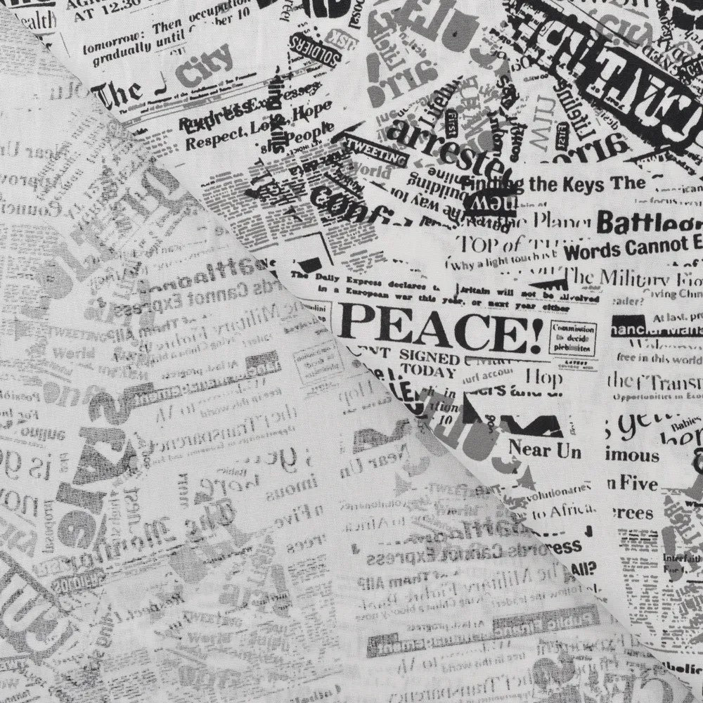 Baumwoll Druck Newspaper Black / White
