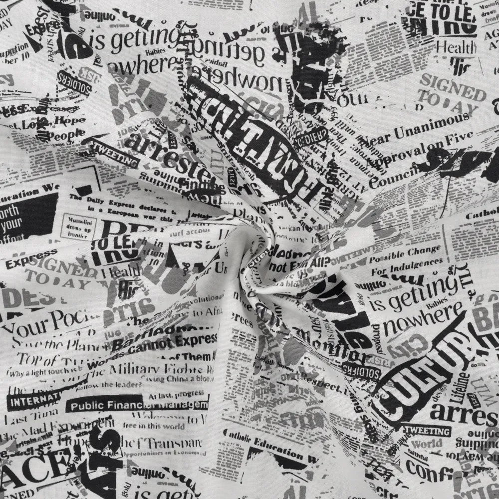 Baumwoll Druck Newspaper Black / White