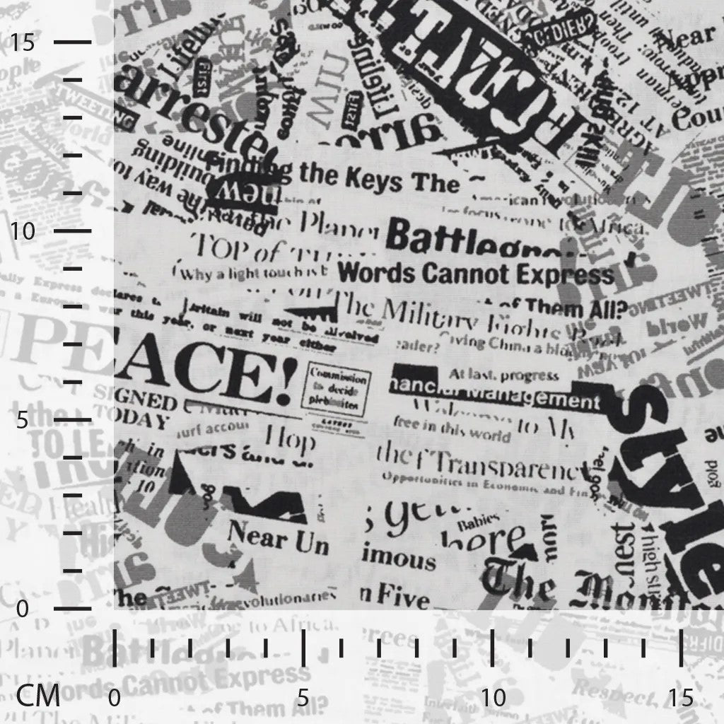 Baumwoll Druck Newspaper Black / White