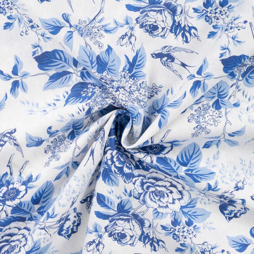 Baumwoll Druck Rosen, Flieder blau