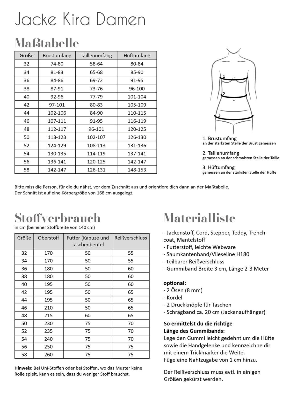 Papierschnittmuster Jacke Kira Damen