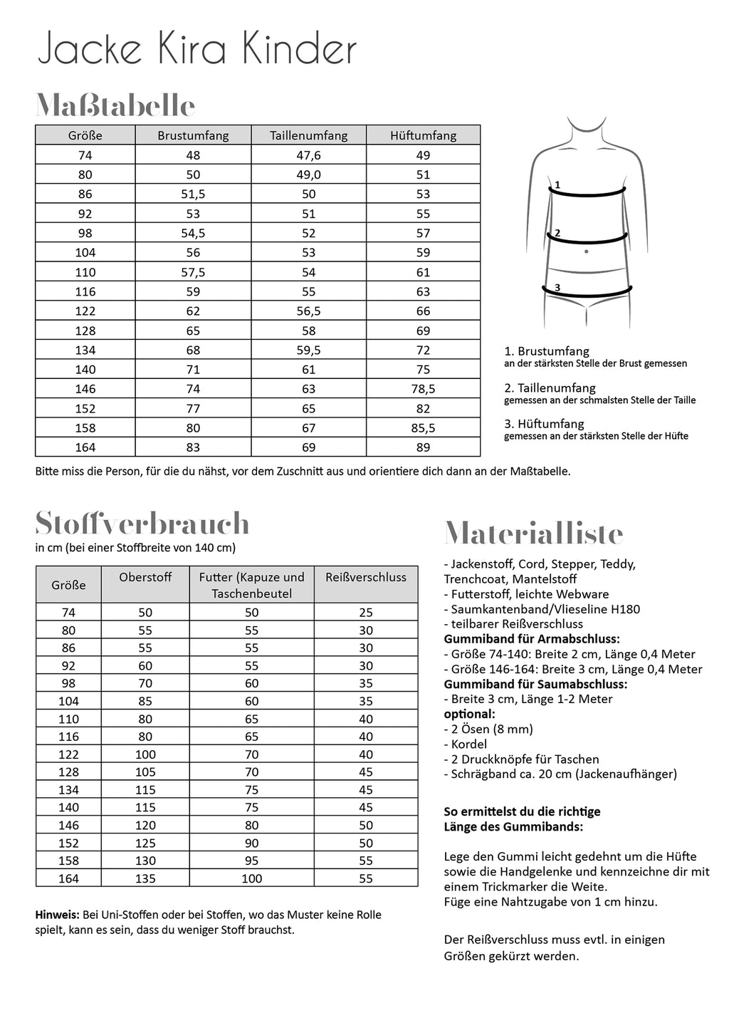 Papierschnittmuster Jacke Kira Kinder