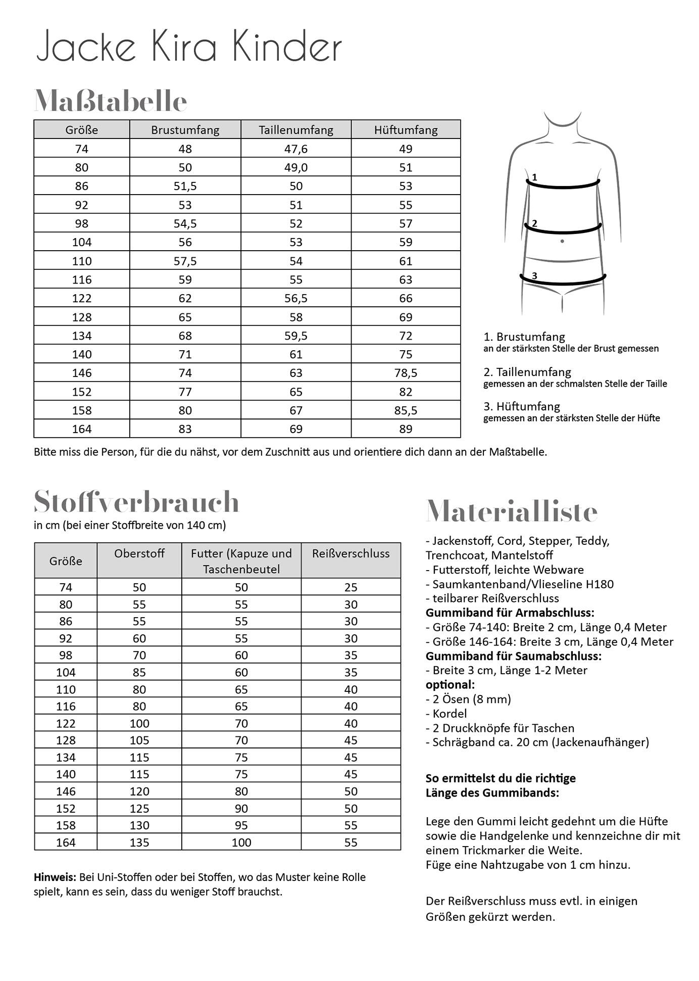 Papierschnittmuster Jacke Kira Kinder