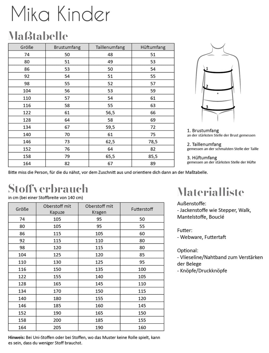 Papierschnittmuster Mika Kinder