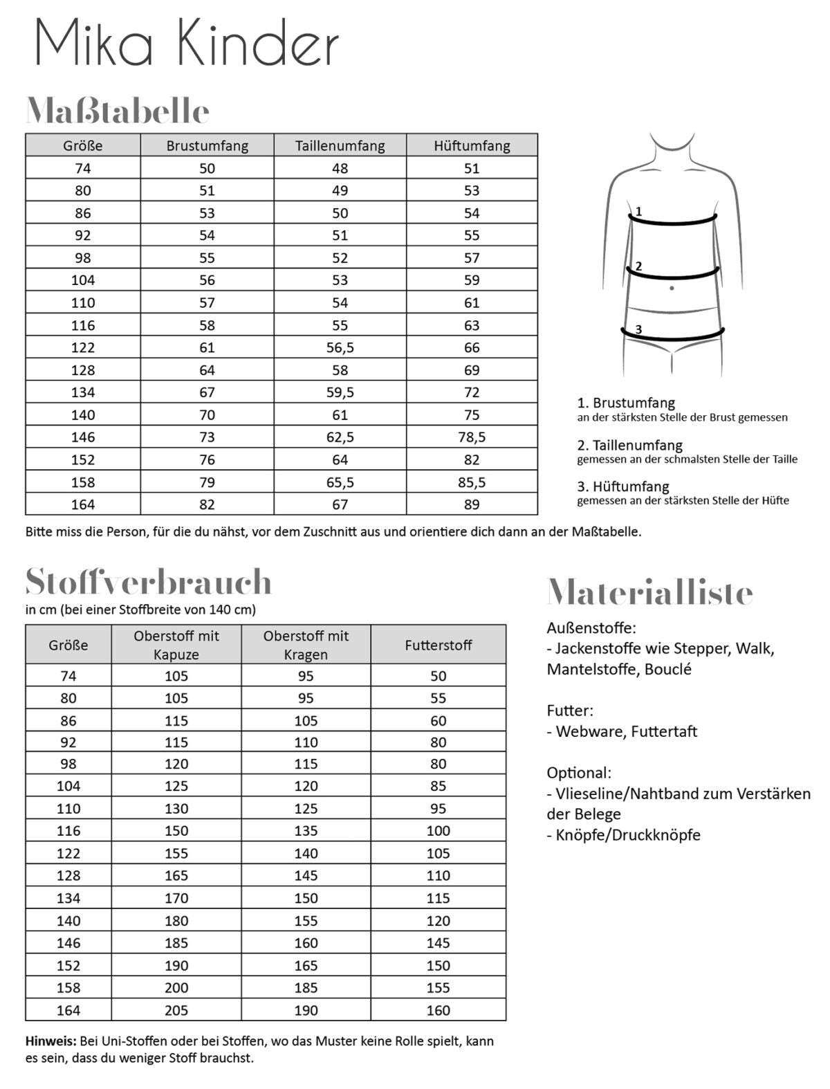 Papierschnittmuster Mika Kinder