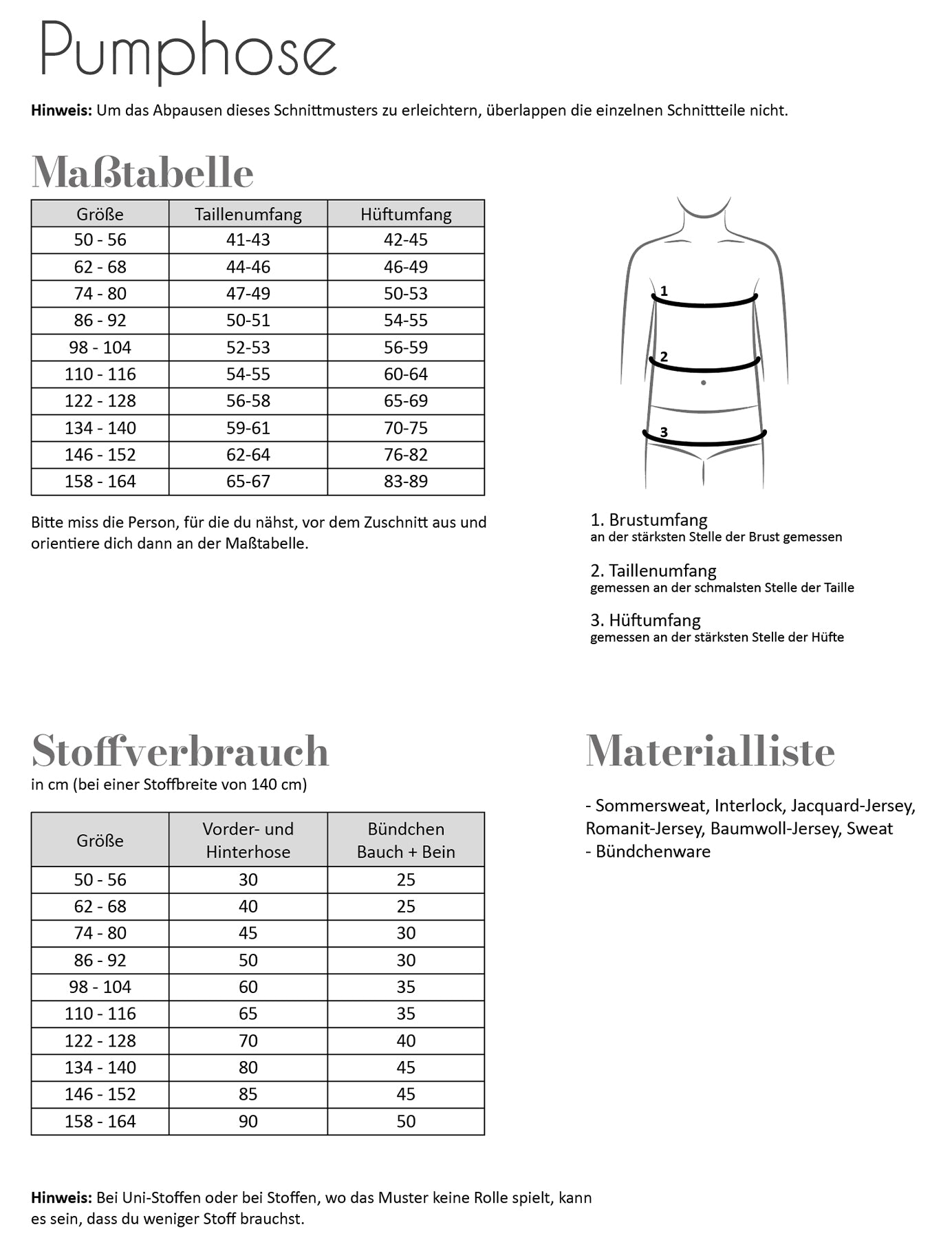 Papierschnittmuster Pumphose Kinder