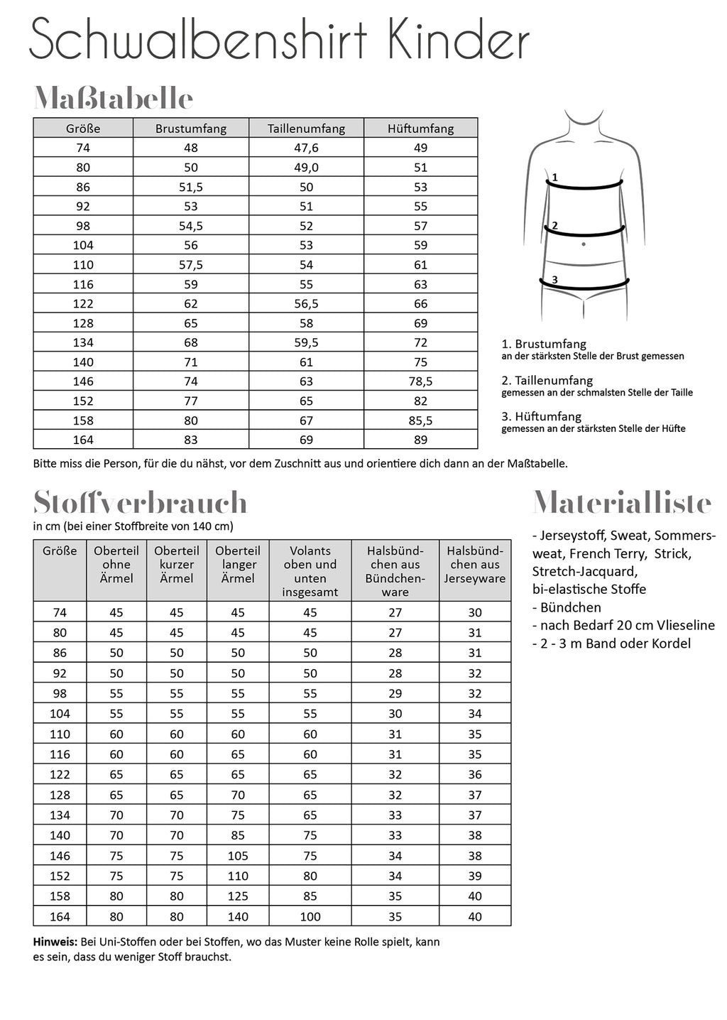 Papierschnittmuster Schwalbenshirt Kinder