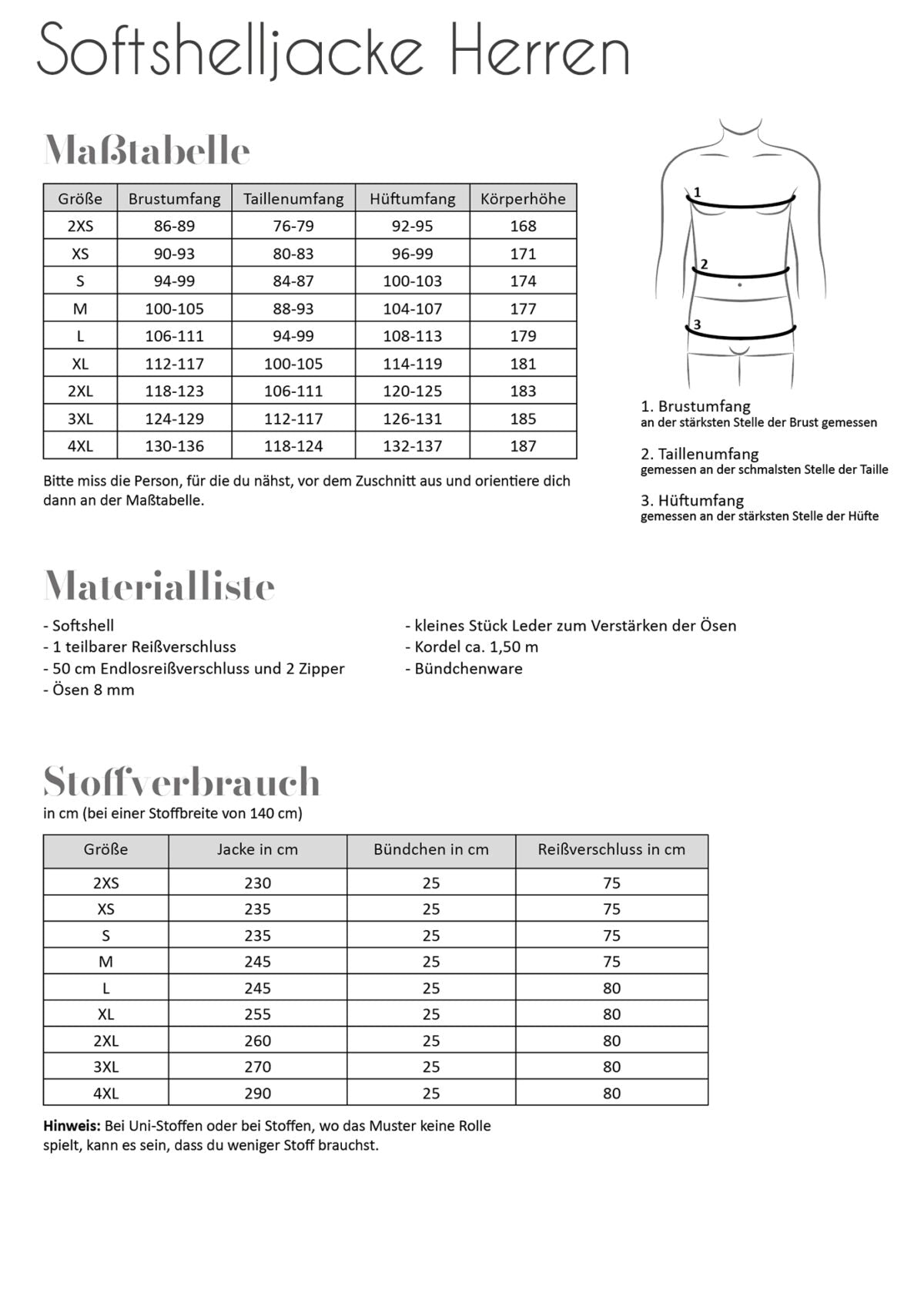 Papierschnittmuster Softshelljacke Herren