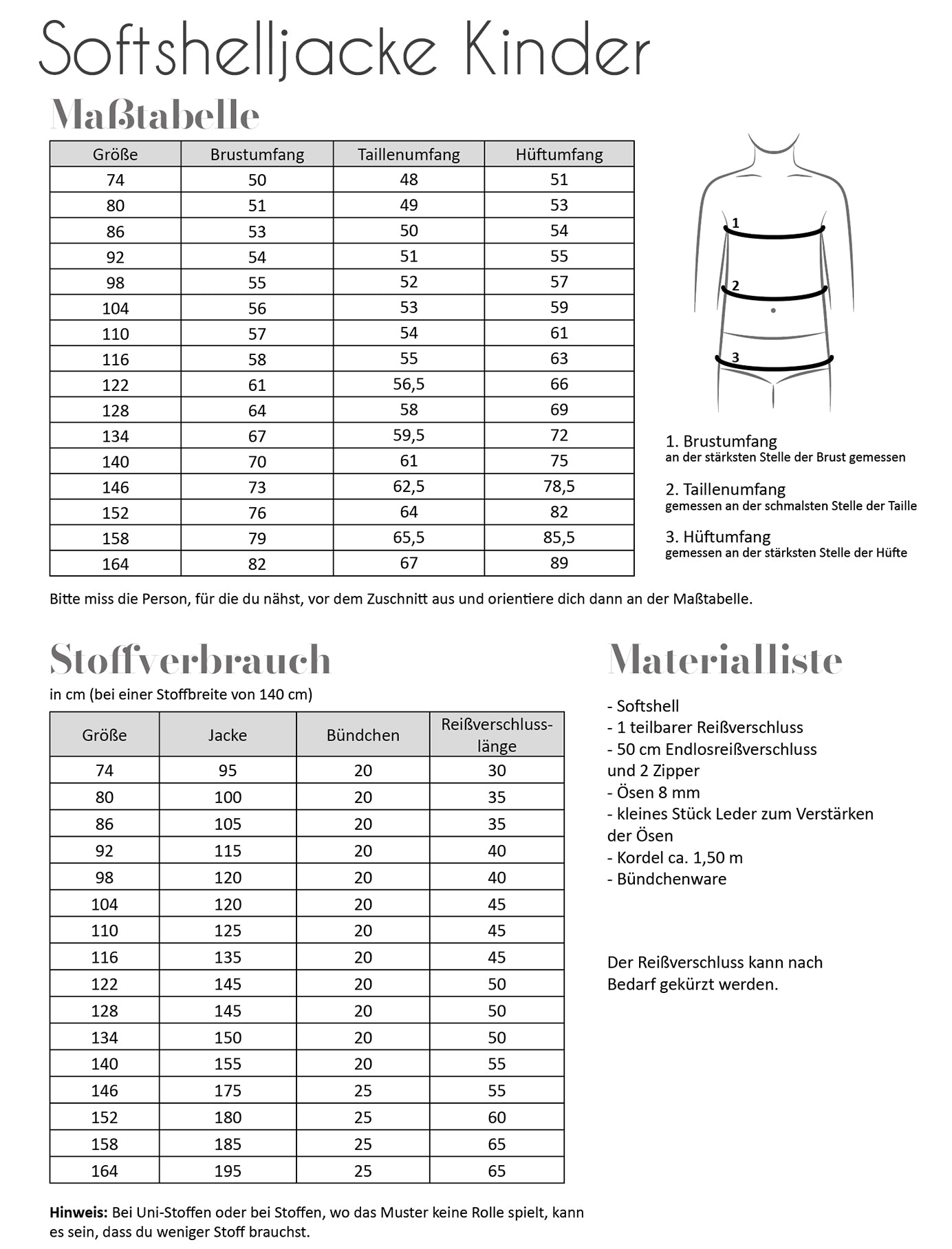 Papierschnittmuster Softshelljacke Kinder