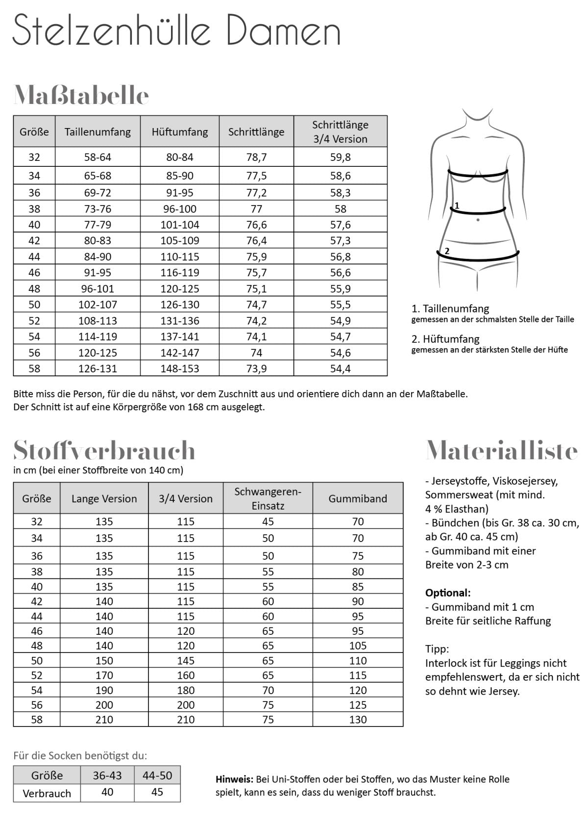 Papierschnittmuster Stelzenhülle Damen