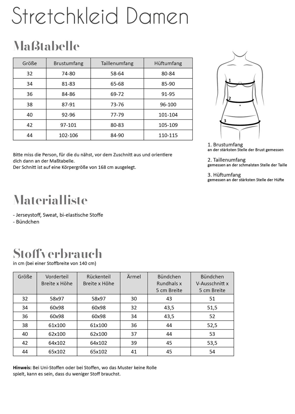 Papierschnittmuster Stretchkleid Damen