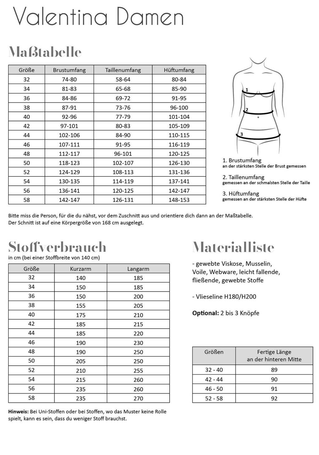 Papierschnittmuster Valentina Damen