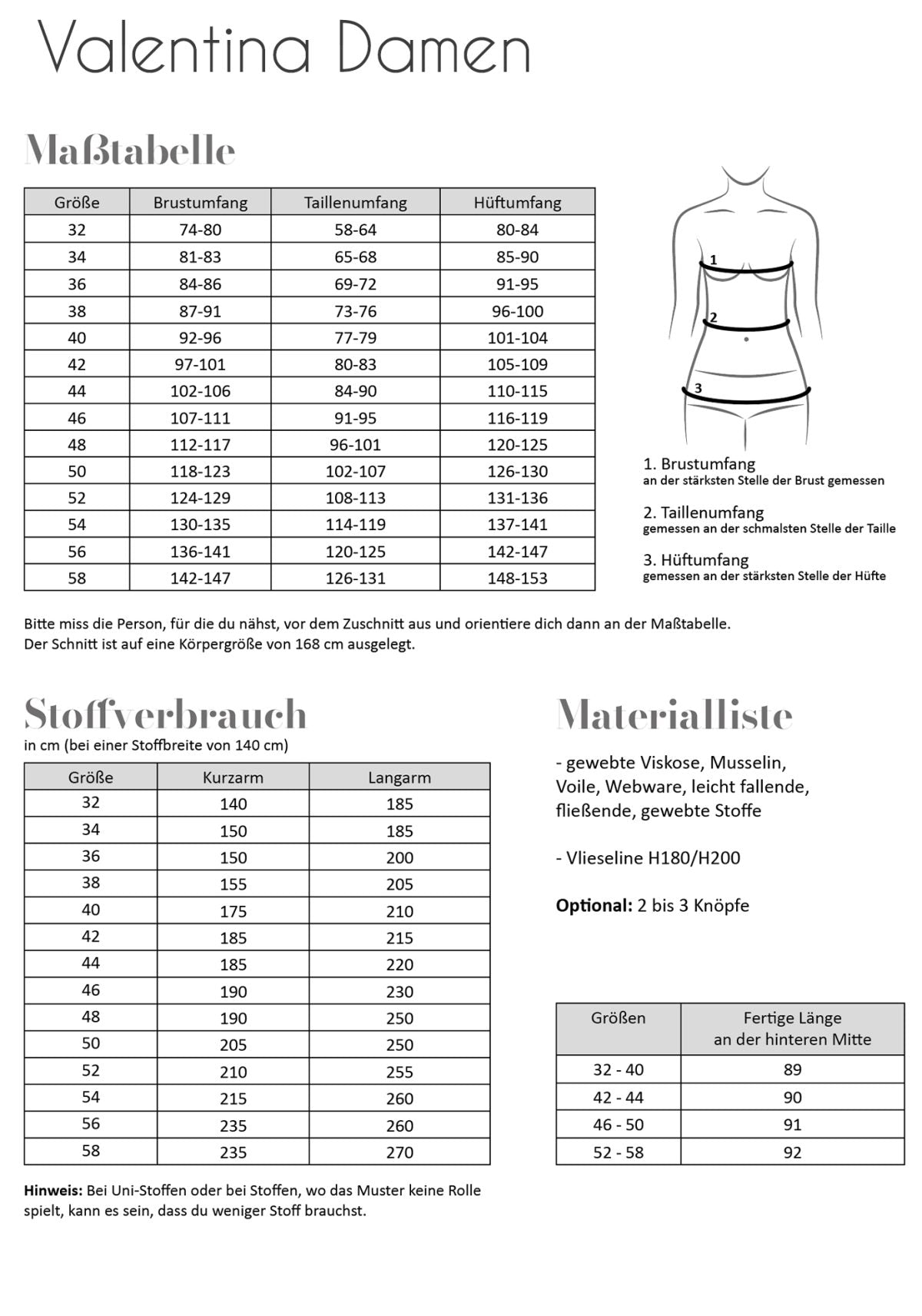 Papierschnittmuster Valentina Damen