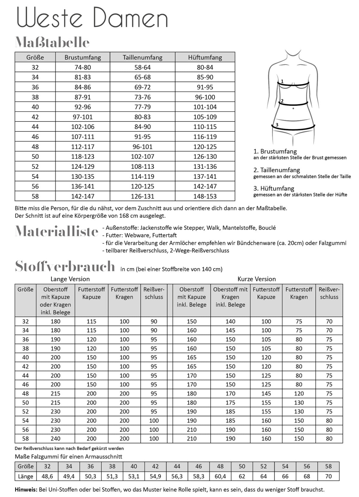 Papierschnittmuster Weste Damen