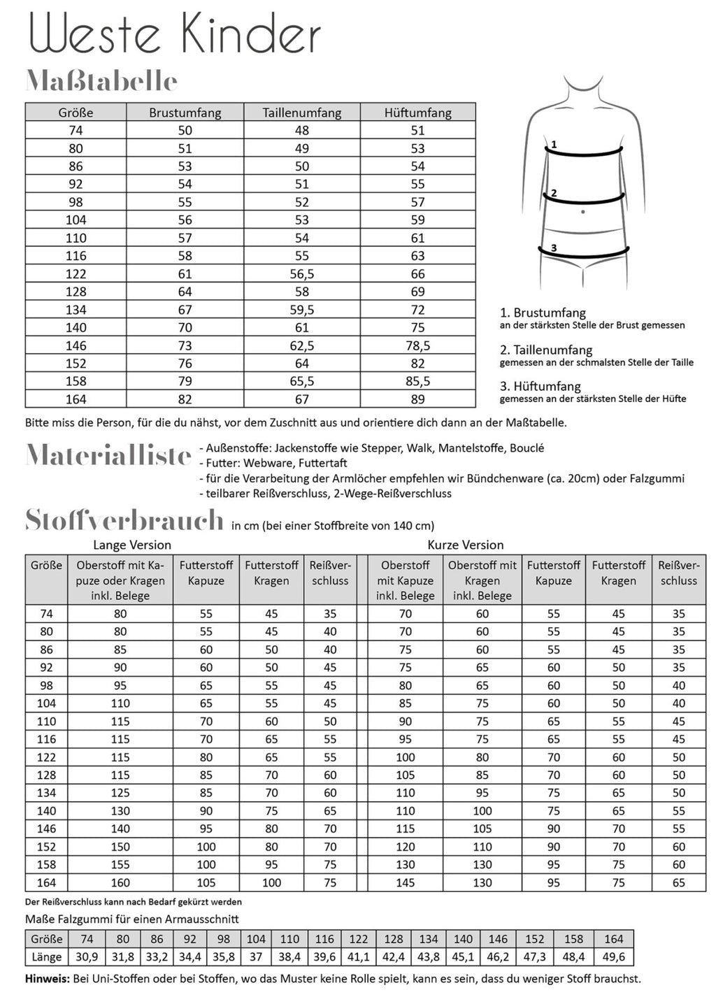 Papierschnittmuster Weste Kinder